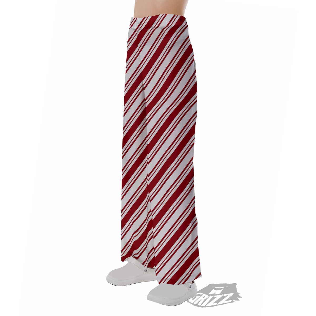 Stripes Xmas Candy Cane Print Pattern Pajama Pants-grizzshop