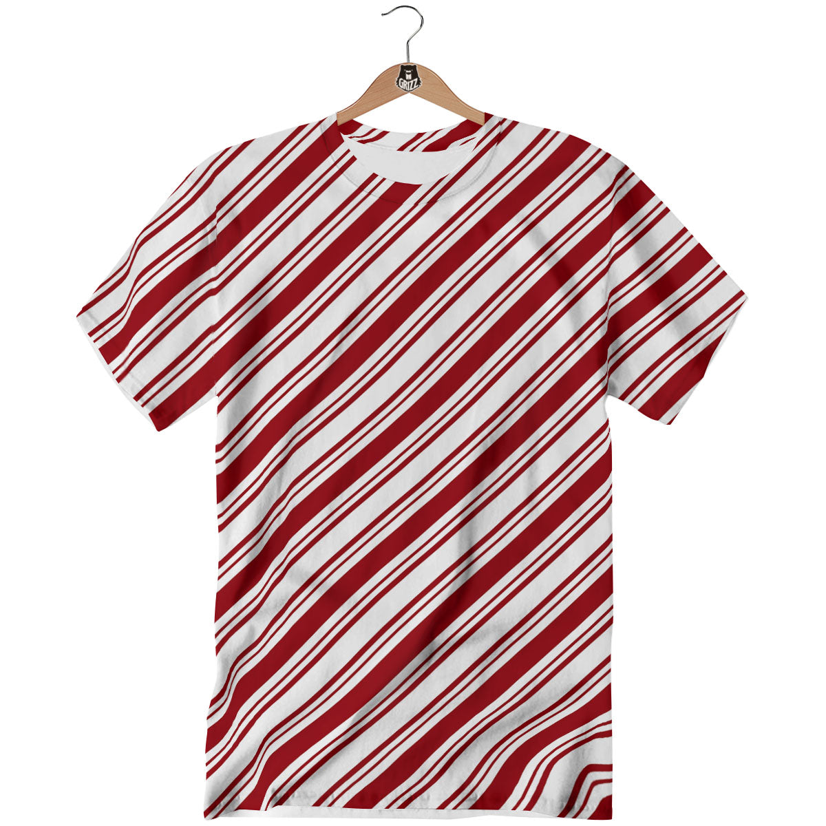 Stripes Xmas Candy Cane Print Pattern T-Shirt-grizzshop