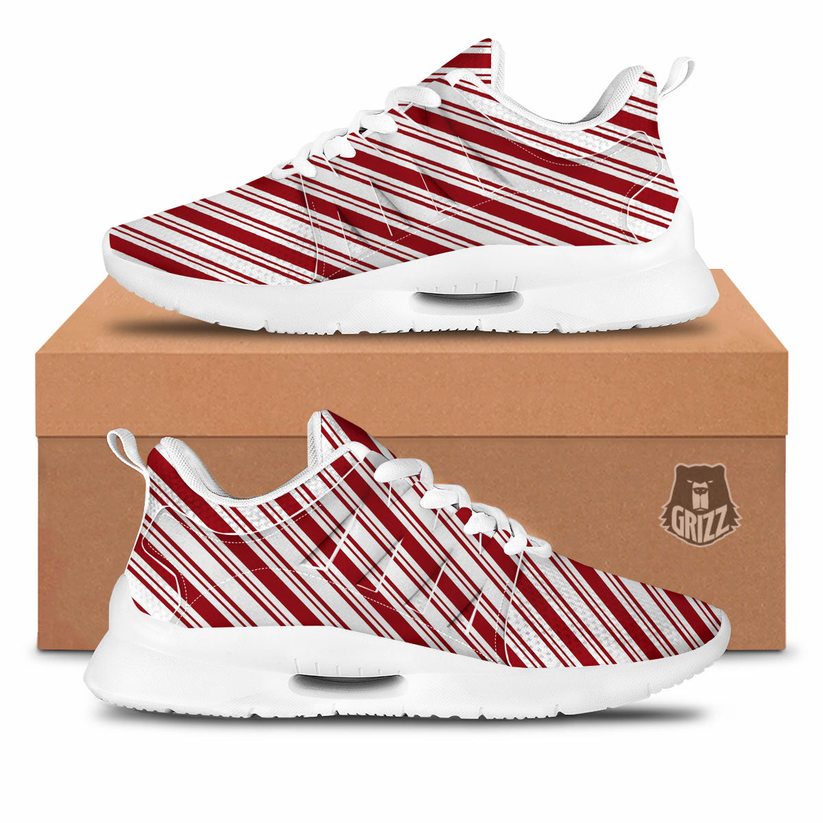 Stripes Xmas Candy Cane Print Pattern Tennis Shoes-grizzshop