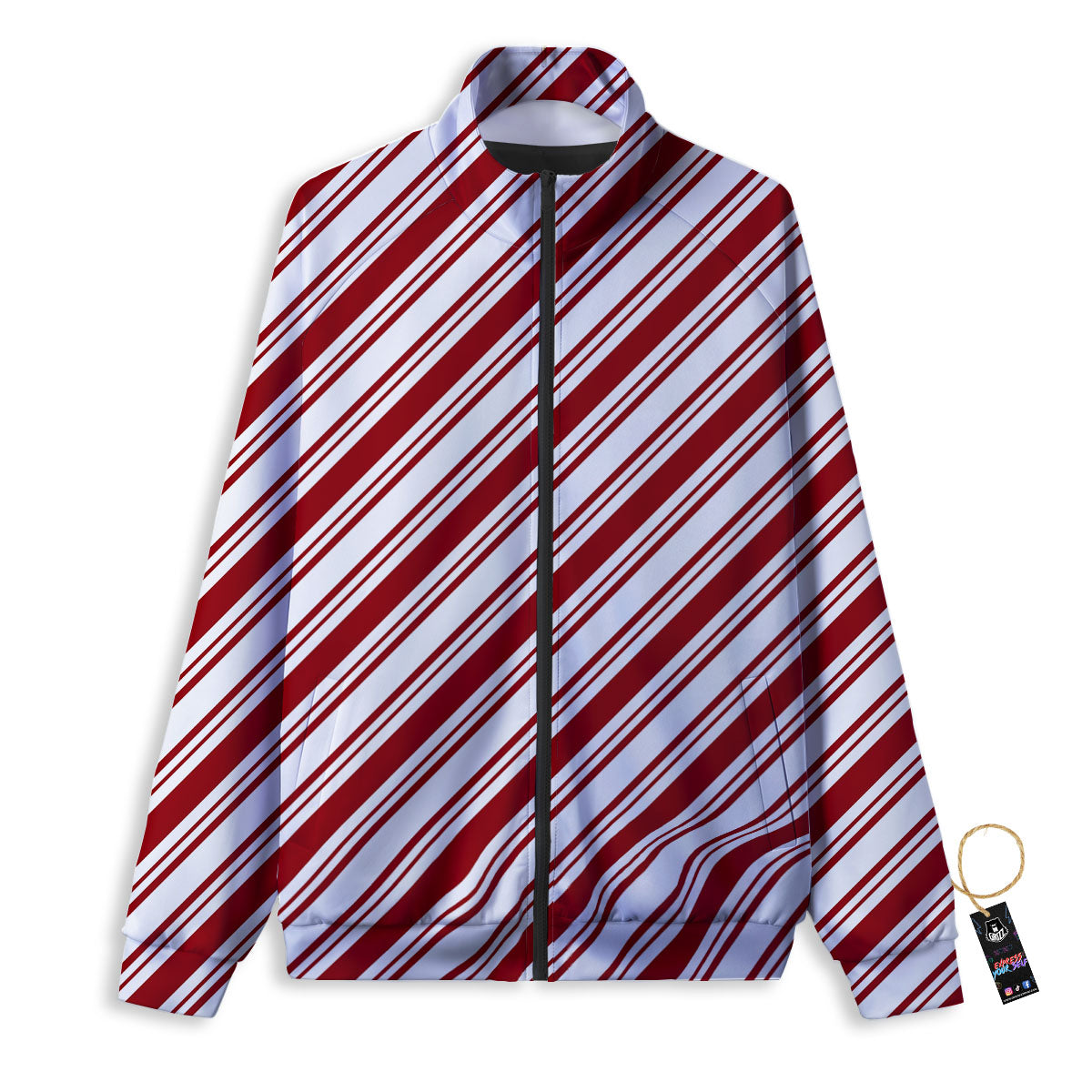 Stripes Xmas Candy Cane Print Pattern Track Jacket-grizzshop
