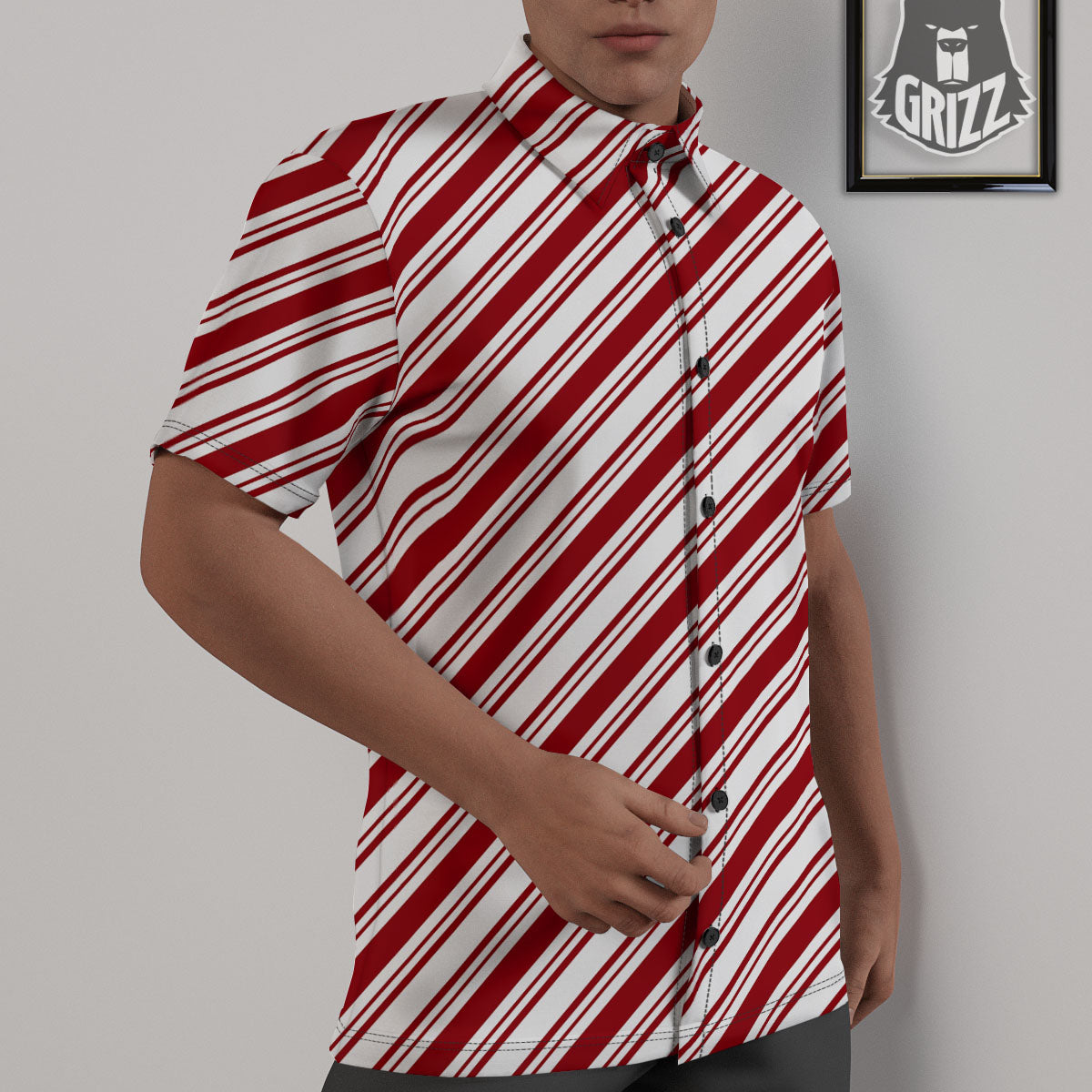 Stripes Xmas Candy Cane Print Pattern Untucked Shirts-grizzshop