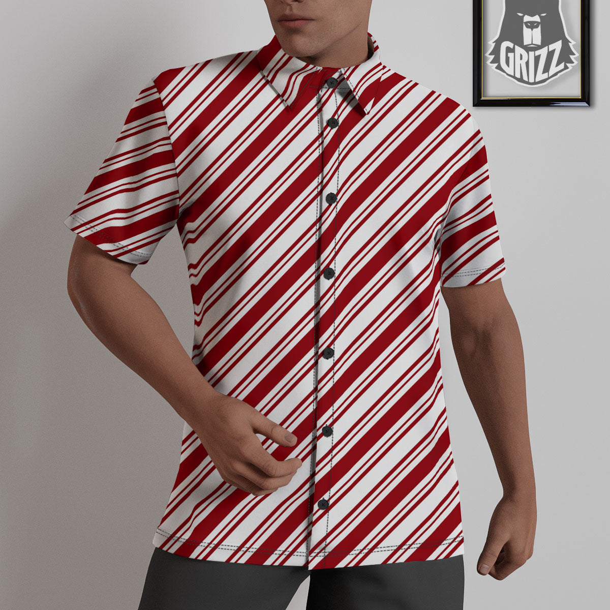 Stripes Xmas Candy Cane Print Pattern Untucked Shirts-grizzshop