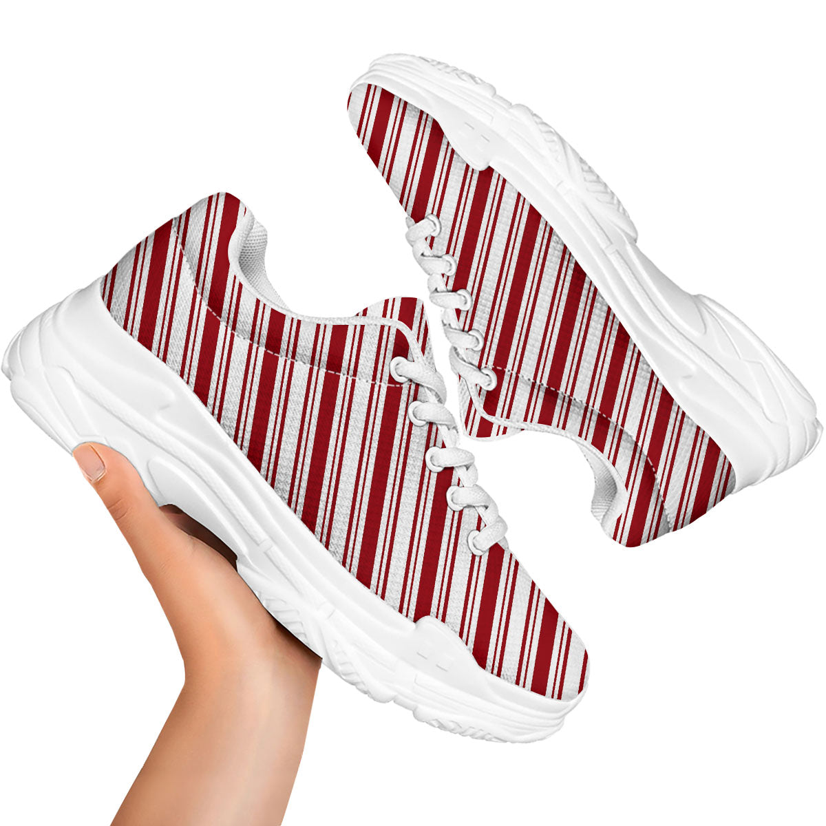 Stripes Xmas Candy Cane Print Pattern White Chunky Shoes-grizzshop