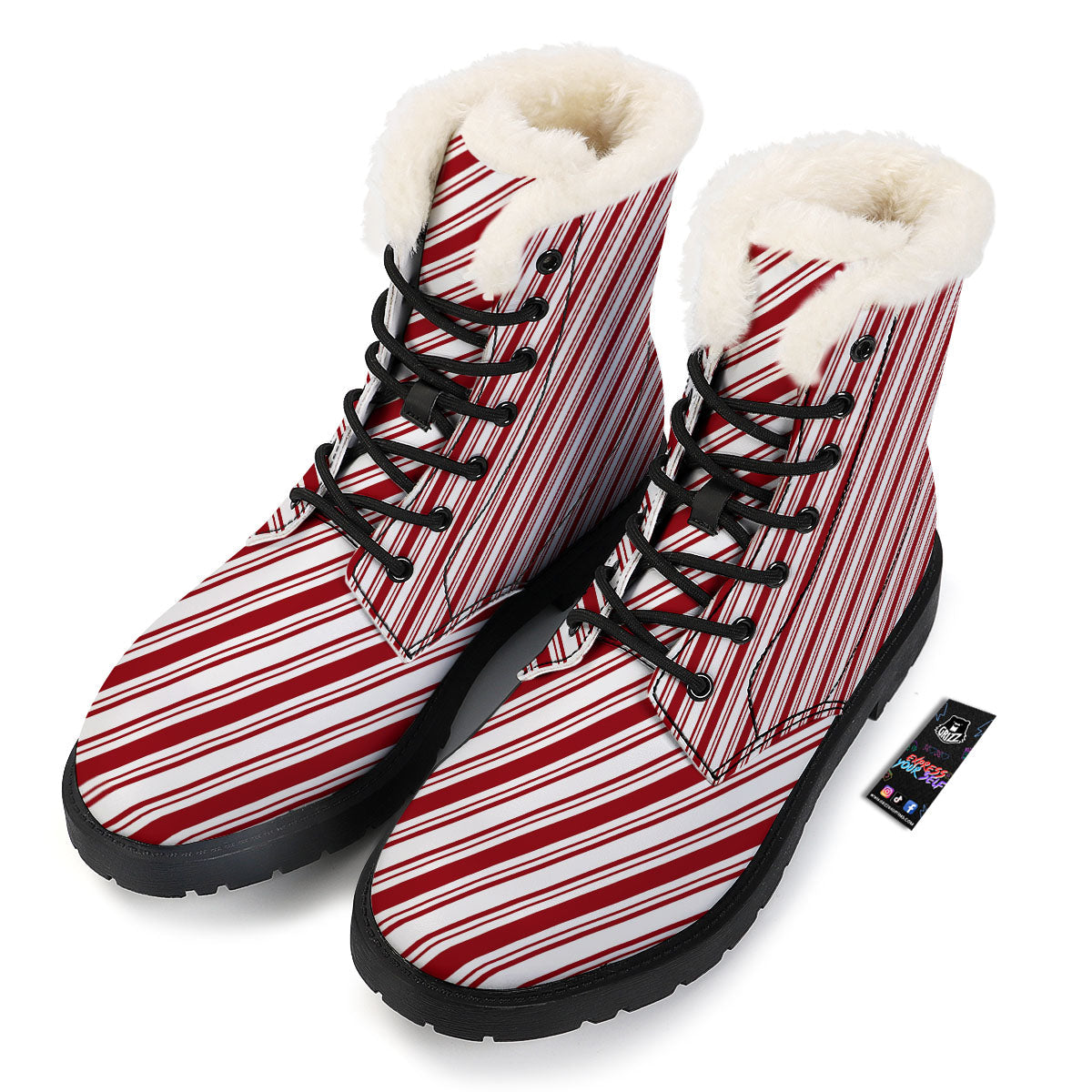Stripes Xmas Candy Cane Print Pattern Winter Boots-grizzshop