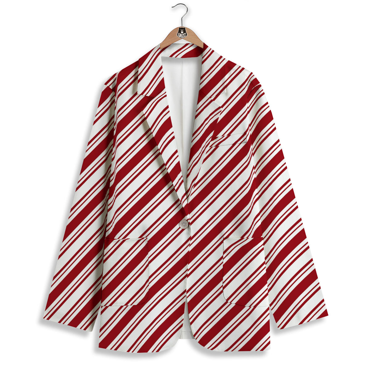 Stripes Xmas Candy Cane Print Pattern Women's Blazer-grizzshop
