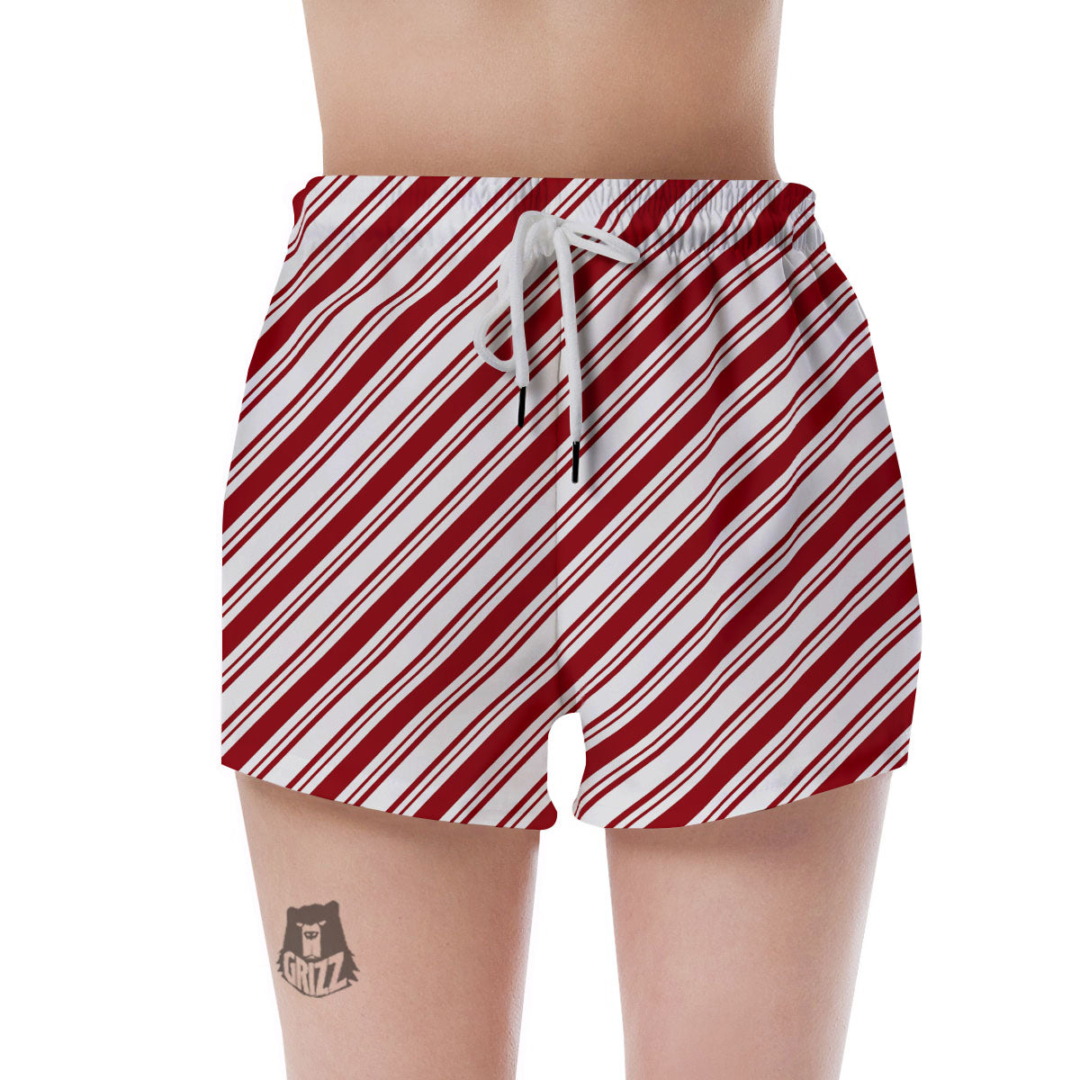 Stripes Xmas Candy Cane Print Pattern Women's Shorts-grizzshop
