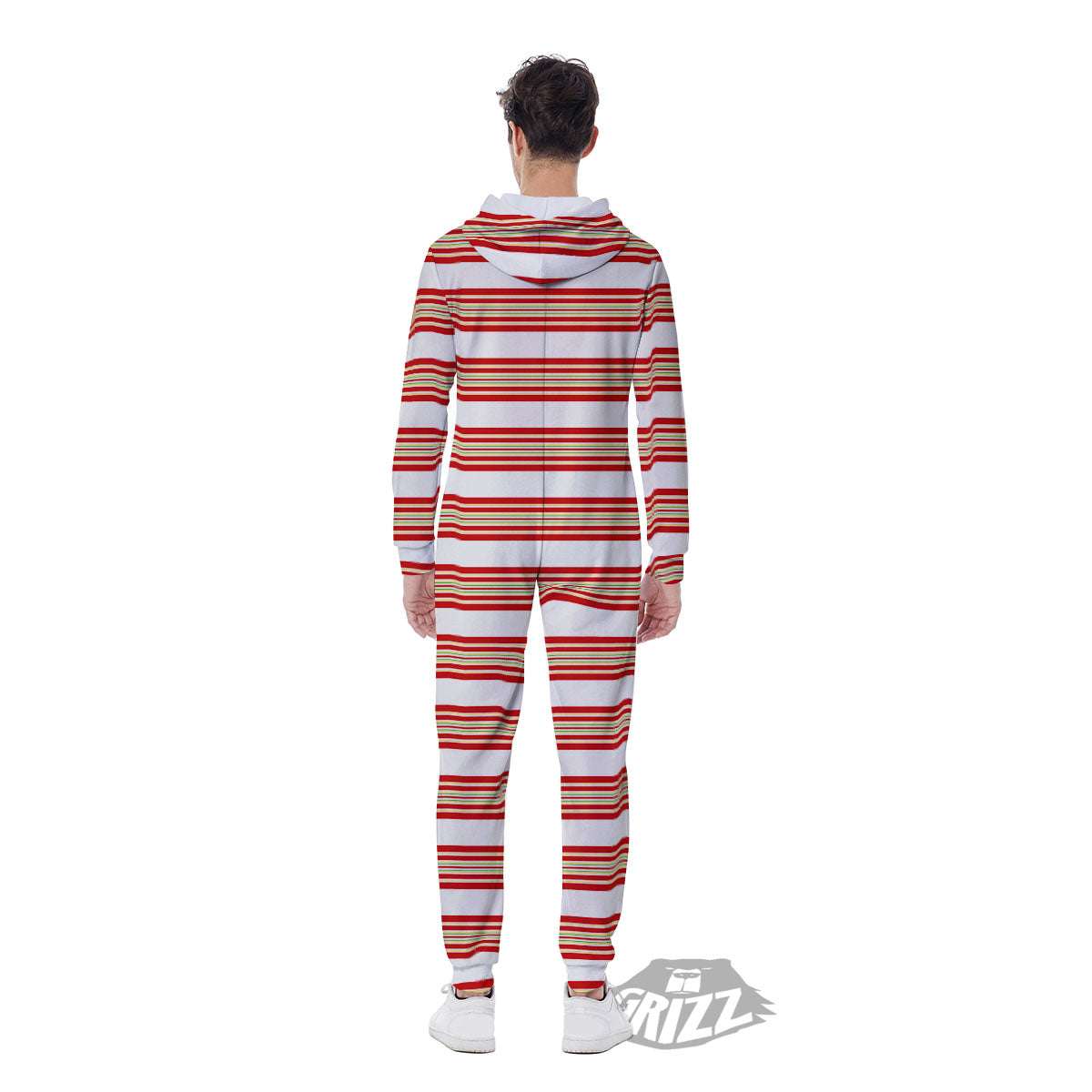 Stripes Merry Christmas Print Pattern Men's Jumpsuit-grizzshop