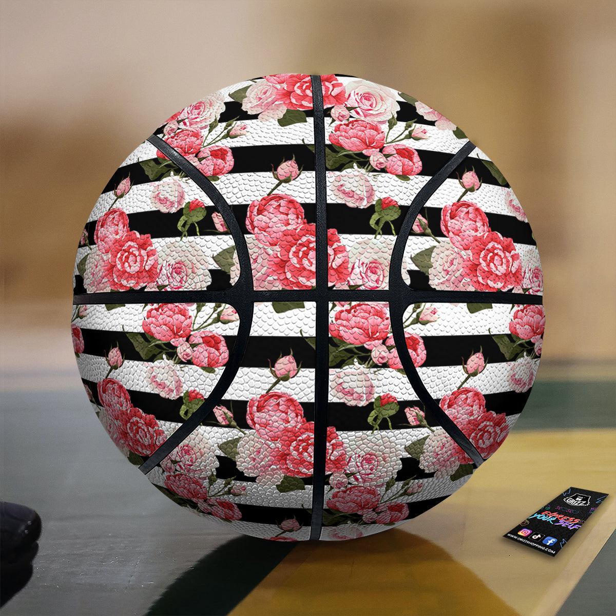 Stripes Peony And Roses Print Pattern Basketball