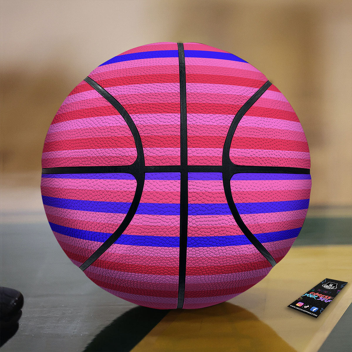 Stripes Pink Red And Blue Print Basketball