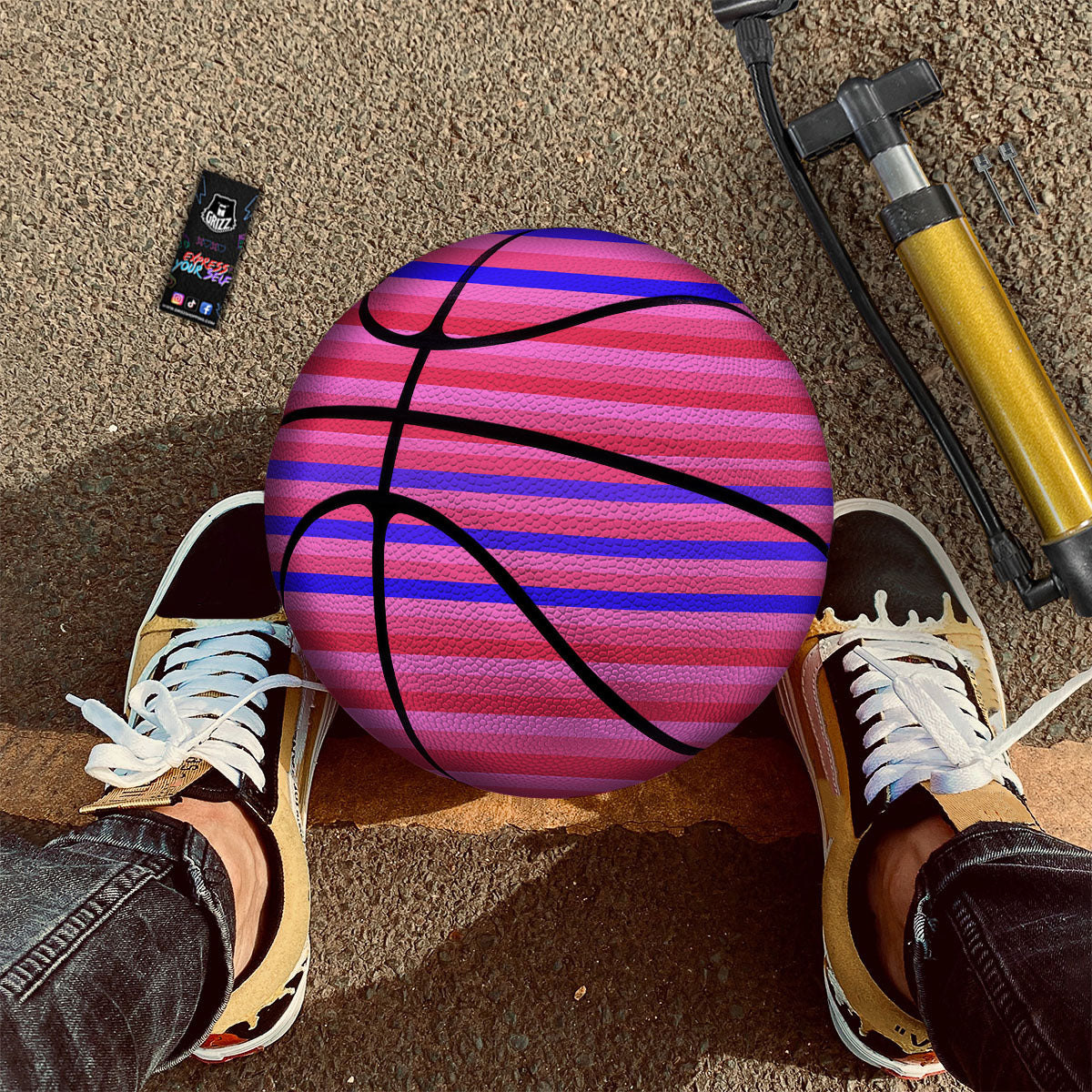Stripes Pink Red And Blue Print Basketball