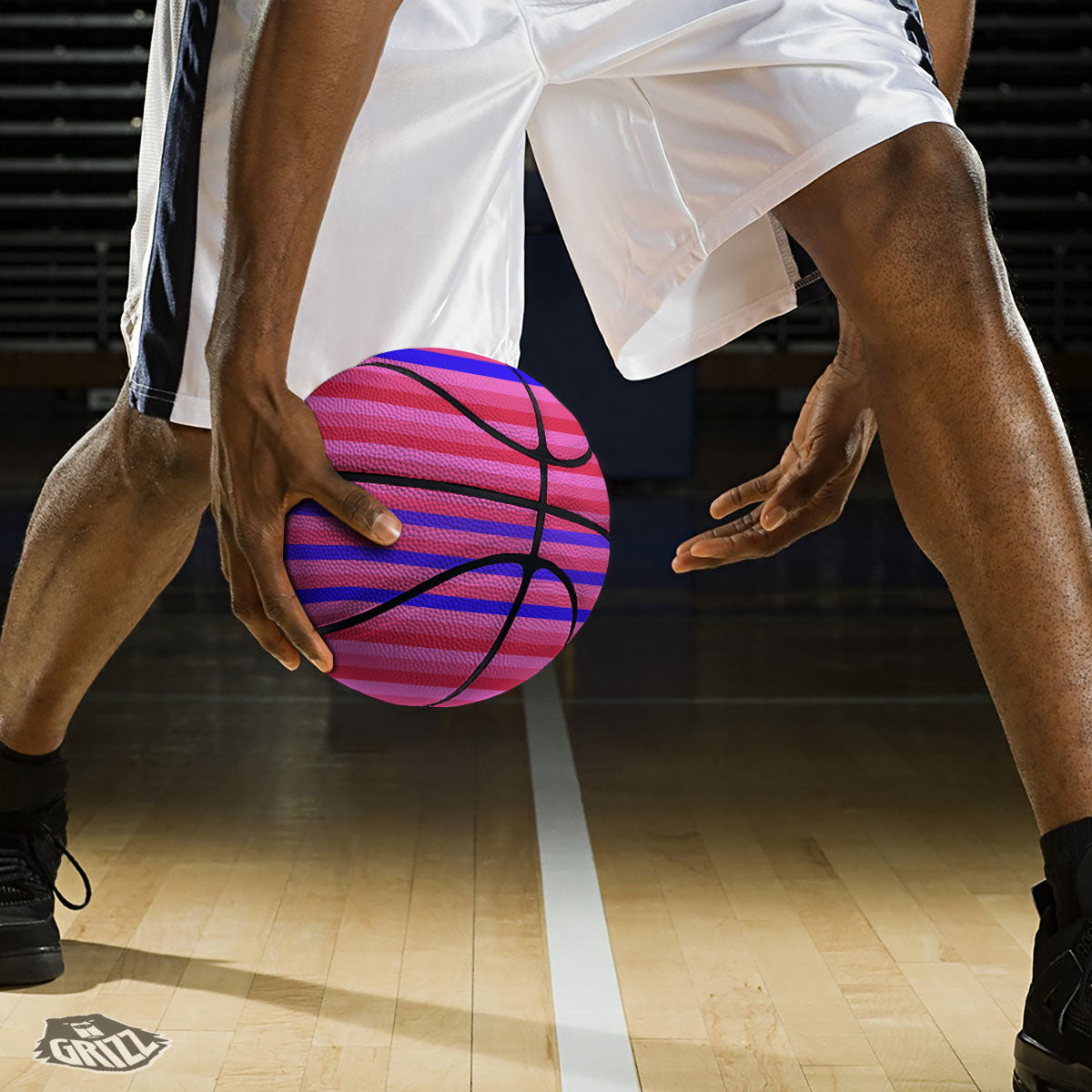 Stripes Pink Red And Blue Print Basketball