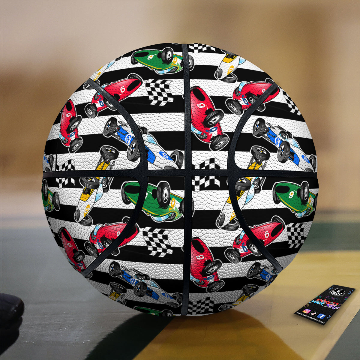 Stripes Racing Cars Print Pattern Basketball