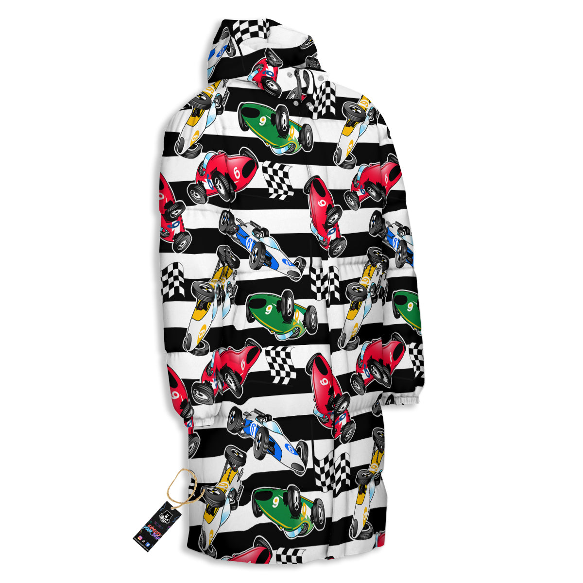 Stripes Racing Cars Print Pattern Long Down Jacket