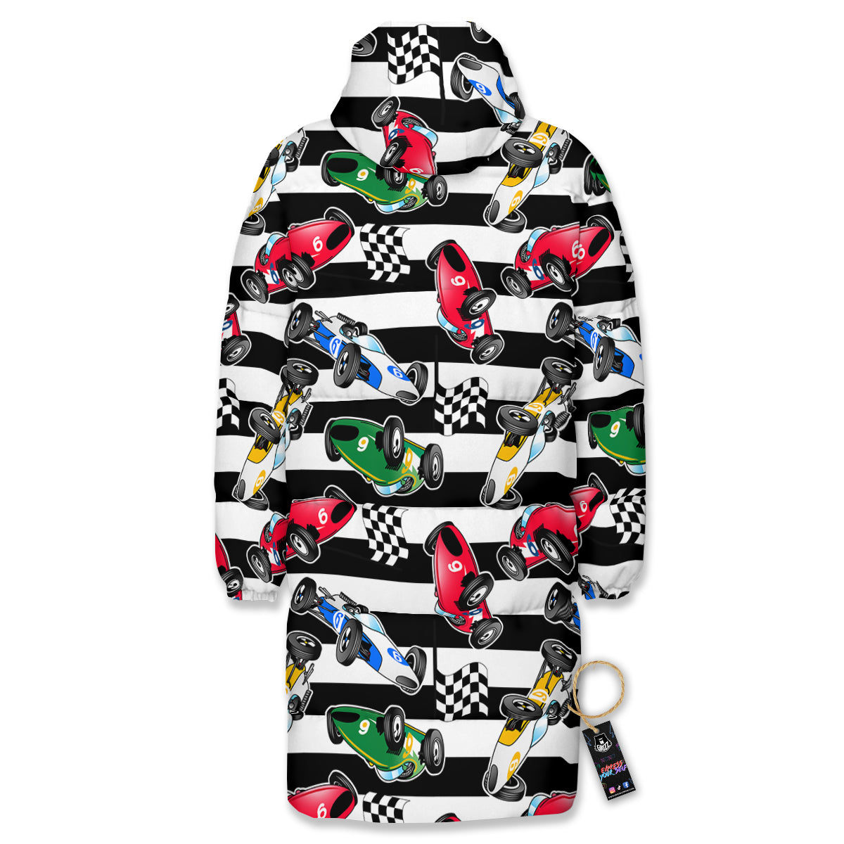 Stripes Racing Cars Print Pattern Long Down Jacket