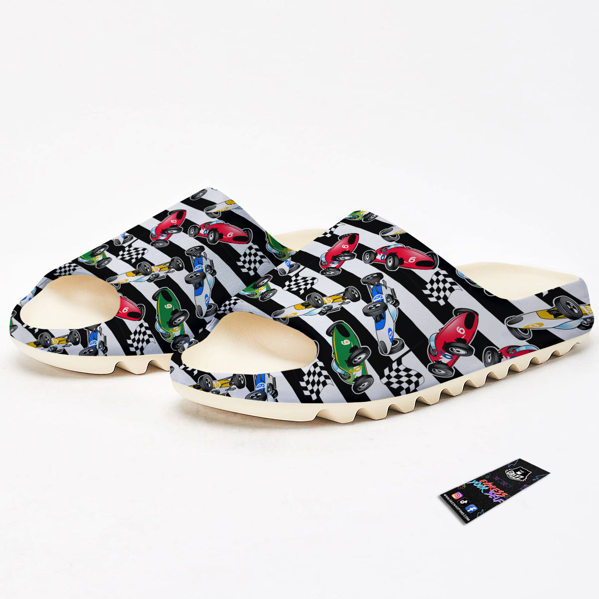 Stripes Racing Cars Print Pattern Sandals-grizzshop