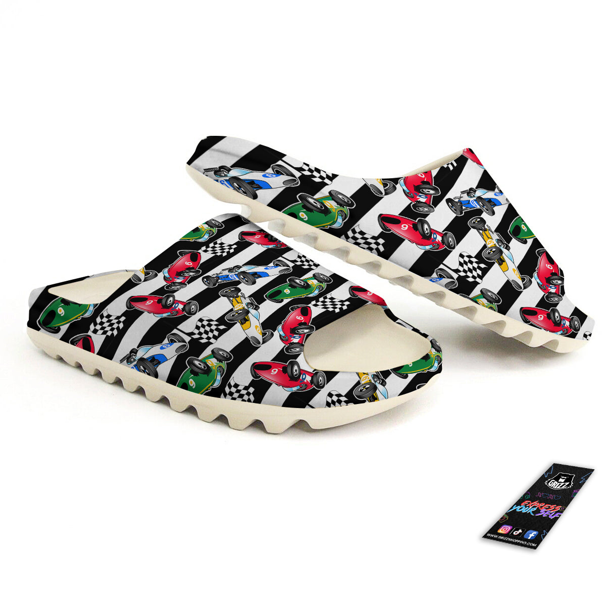 Stripes Racing Cars Print Pattern Sandals-grizzshop