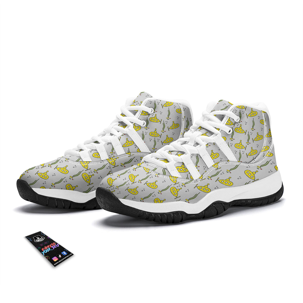 Submarine Hand Drawn Print Pattern White Bball Shoes-grizzshop