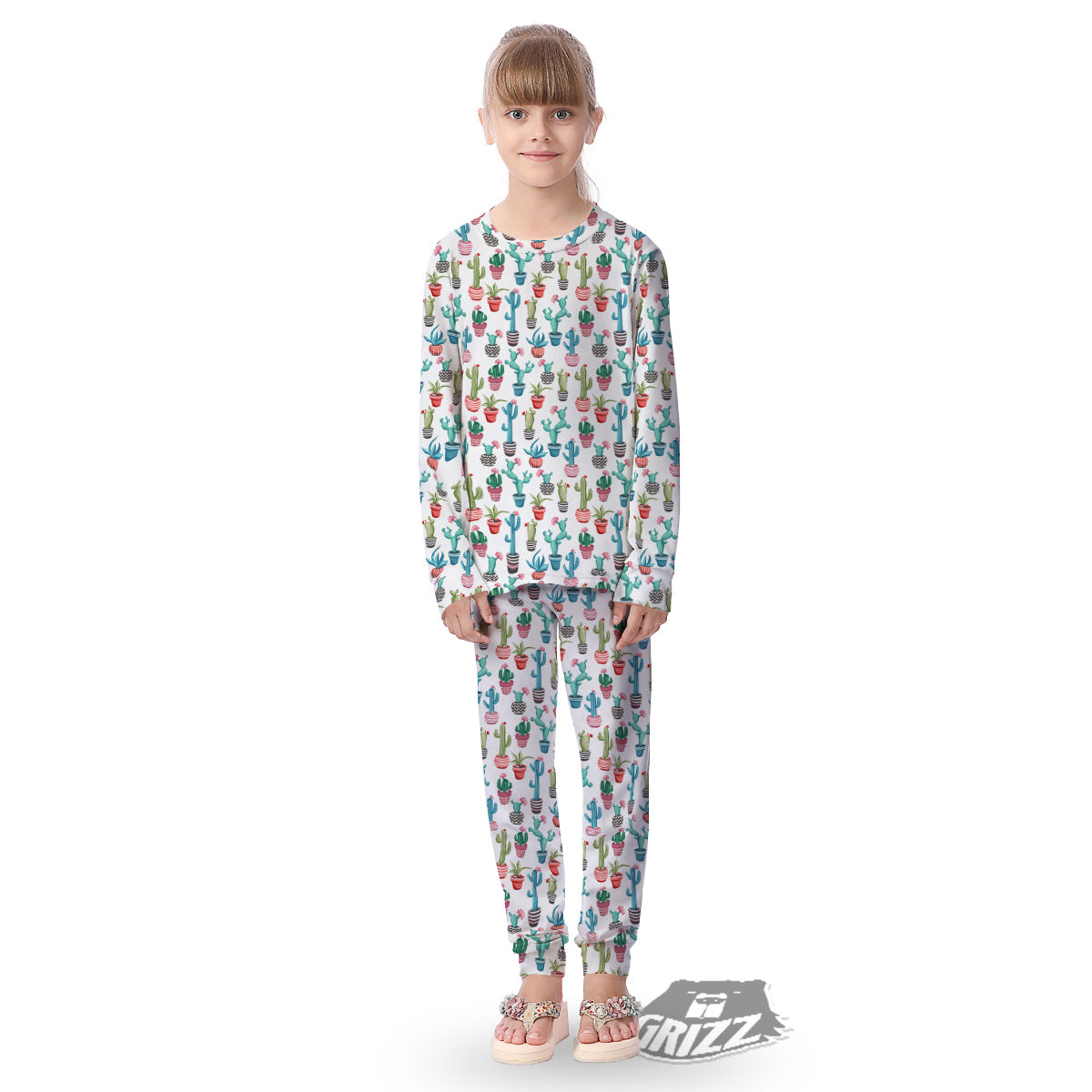 Succulent And Cute Cactus Print Kid's Pajamas-grizzshop