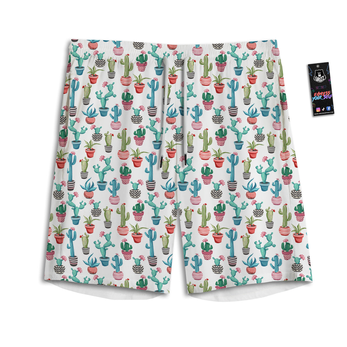 Succulent And Cute Cactus Print Men's Athletic Shorts