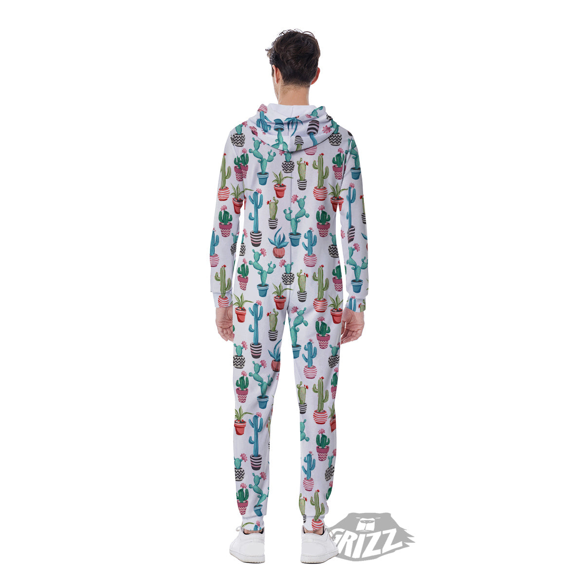 Succulent And Cute Cactus Print Men's Jumpsuit-grizzshop