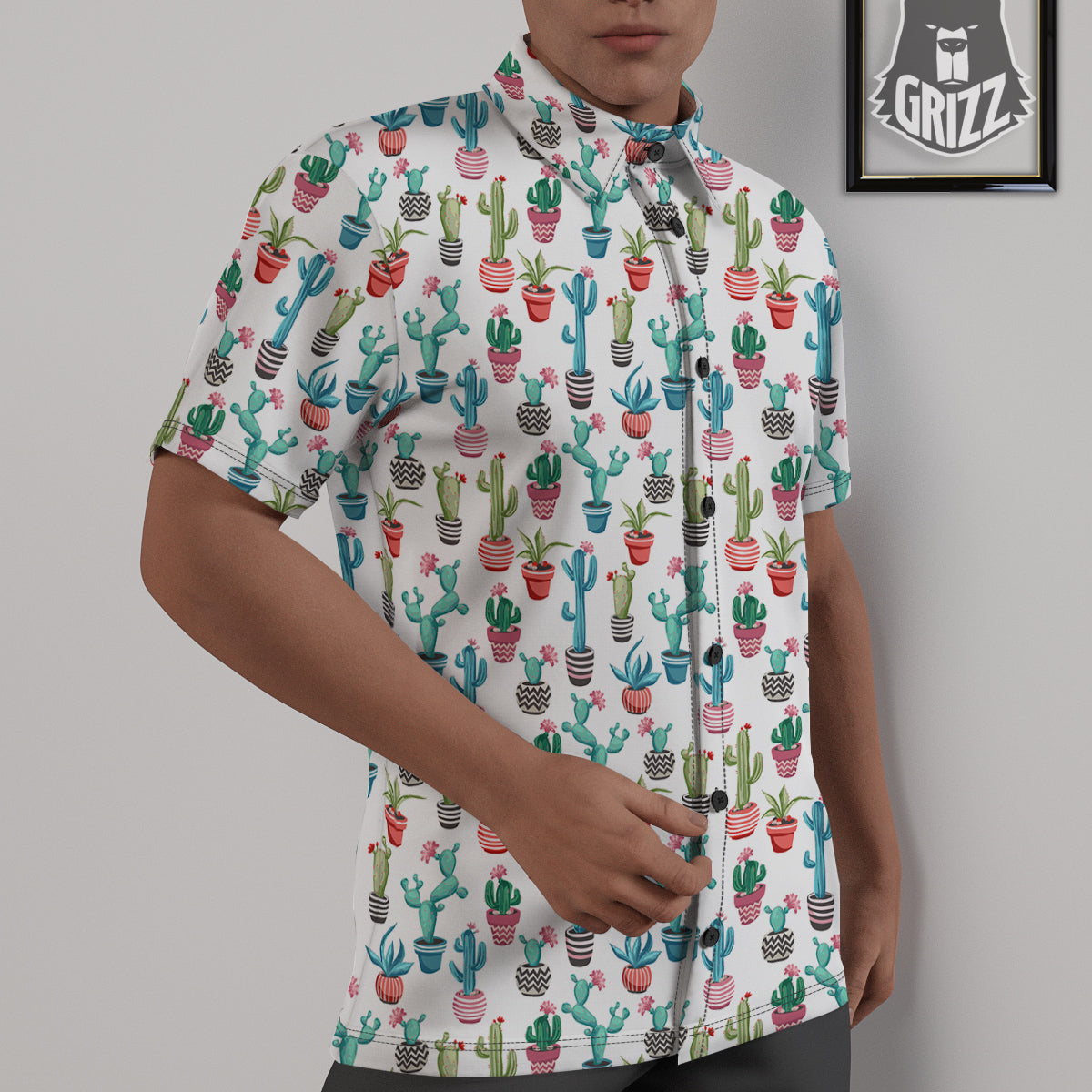 Succulent And Cute Cactus Print Untucked Shirts-grizzshop