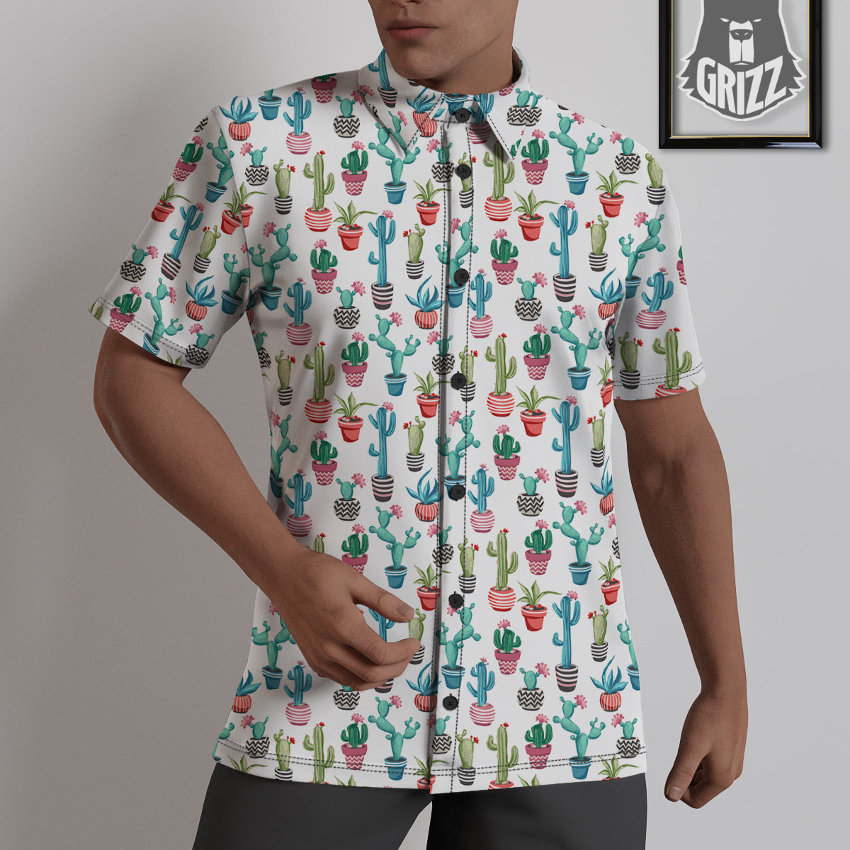 Succulent And Cute Cactus Print Untucked Shirts-grizzshop