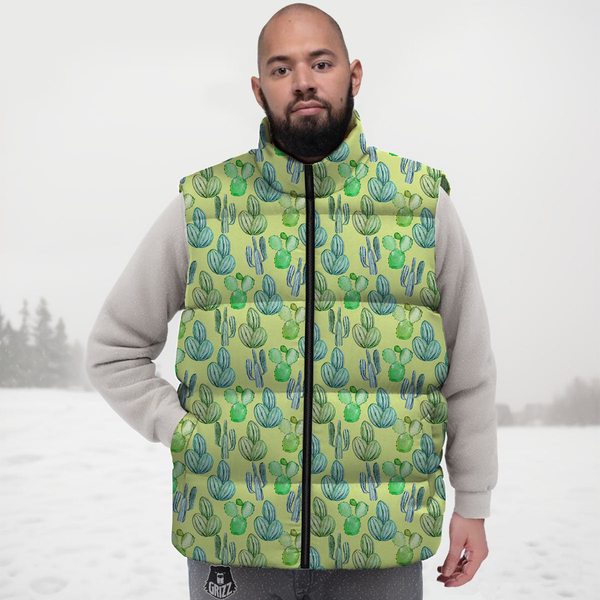 Succulent And Pastel Cactus Print Down Vest