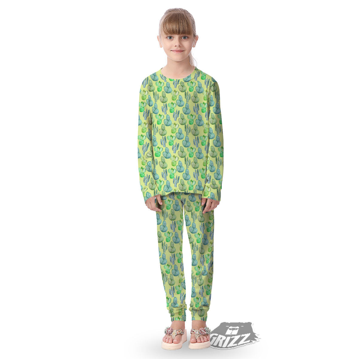 Succulent And Pastel Cactus Print Kid's Pajamas-grizzshop