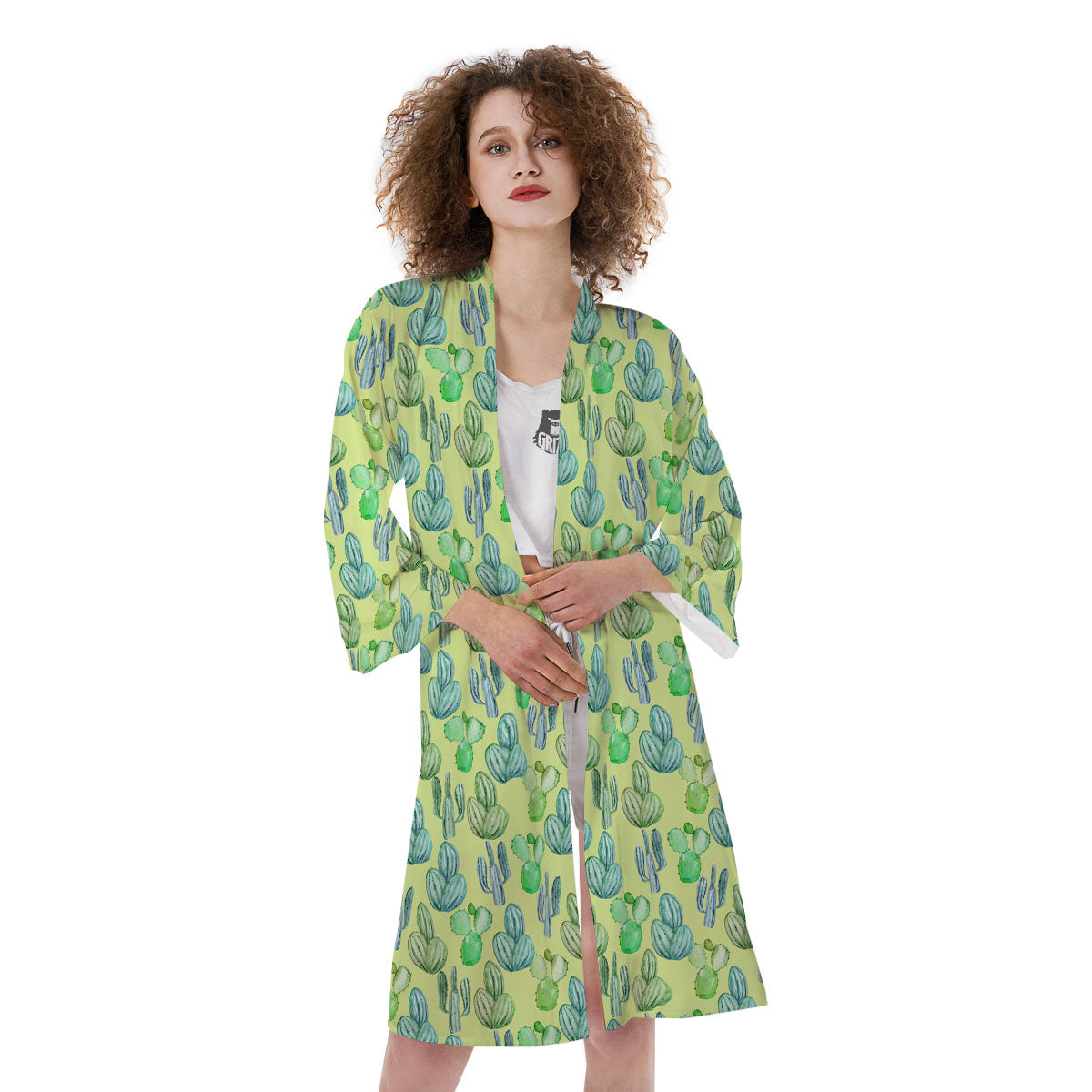 Succulent And Pastel Cactus Print Kimono-grizzshop