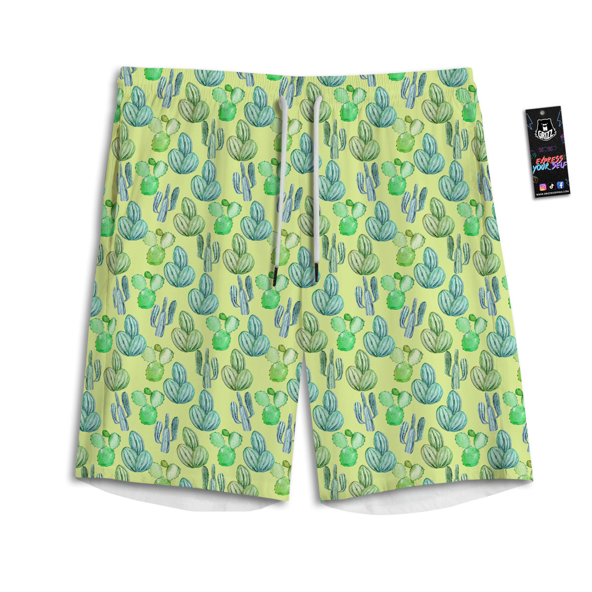 Succulent And Pastel Cactus Print Men's Athletic Shorts
