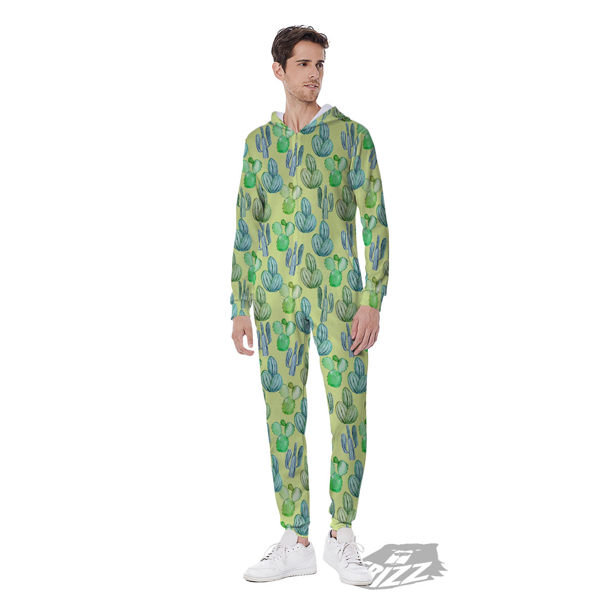 Succulent And Pastel Cactus Print Men's Jumpsuit-grizzshop
