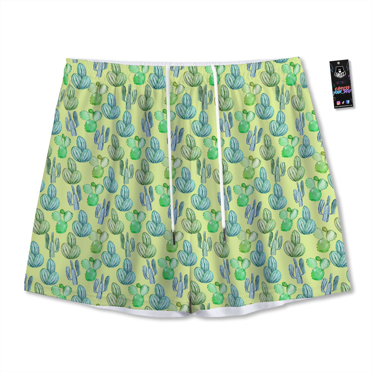 Succulent And Pastel Cactus Print Mesh Shorts