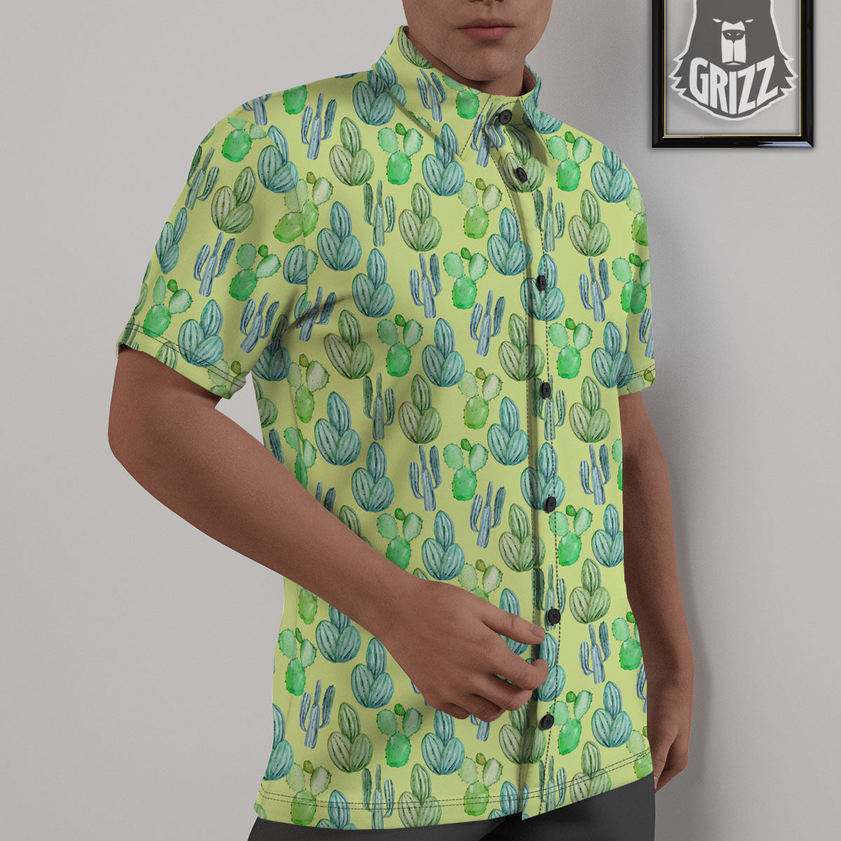 Succulent And Pastel Cactus Print Untucked Shirts-grizzshop