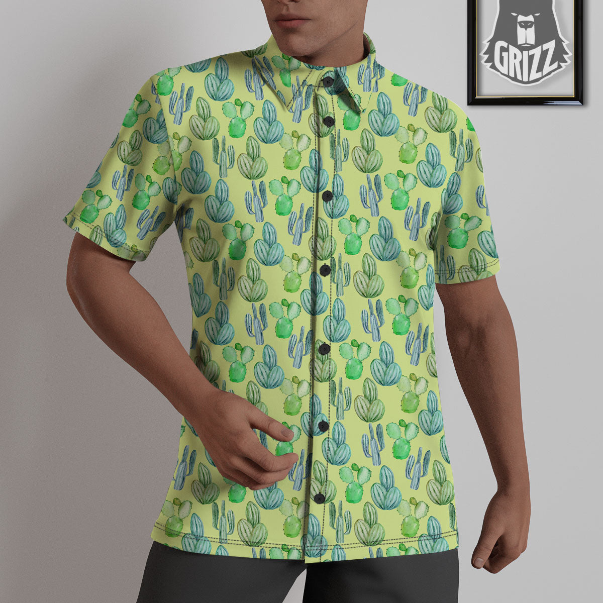 Succulent And Pastel Cactus Print Untucked Shirts-grizzshop