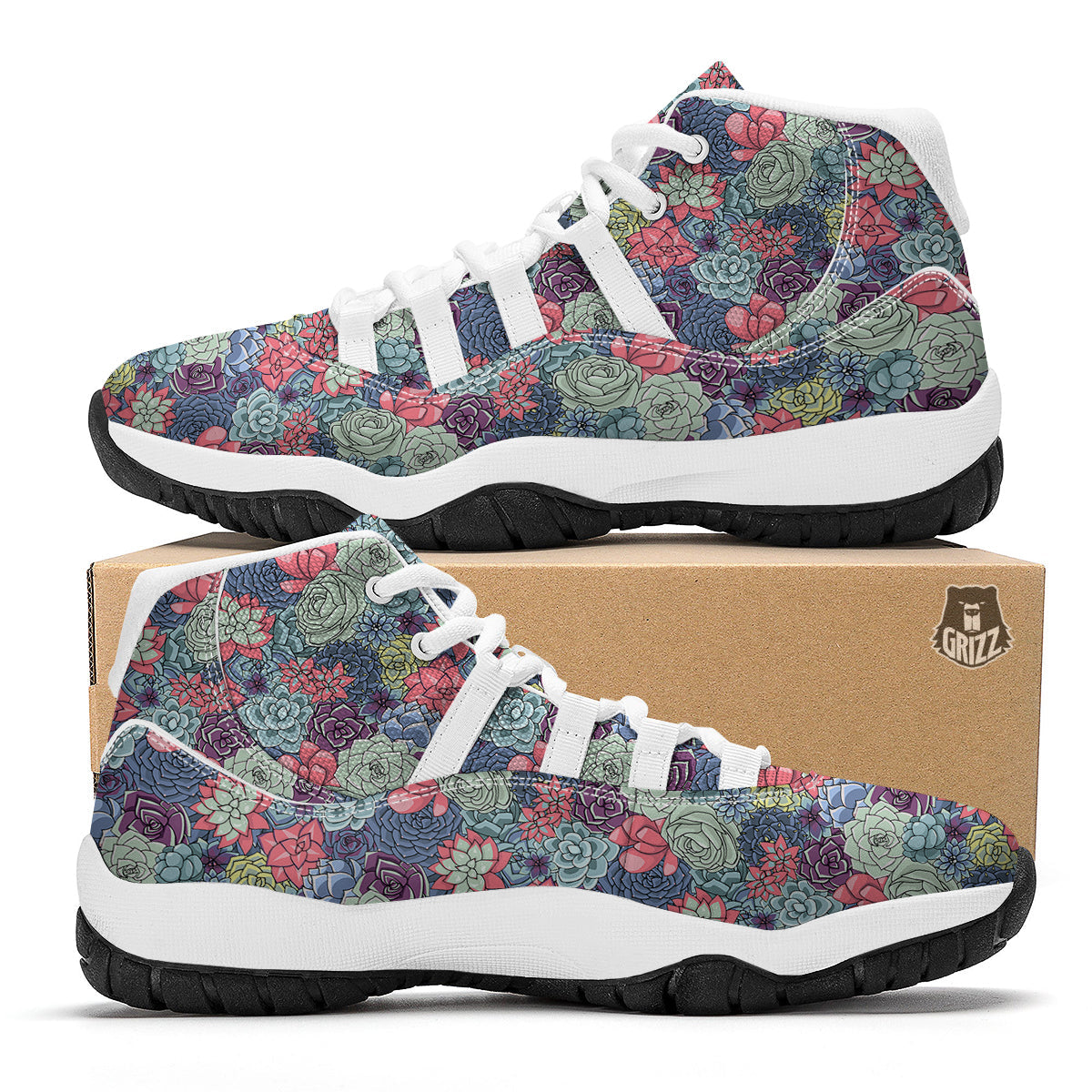 Succulent Colorful Print Pattern White Bball Shoes-grizzshop