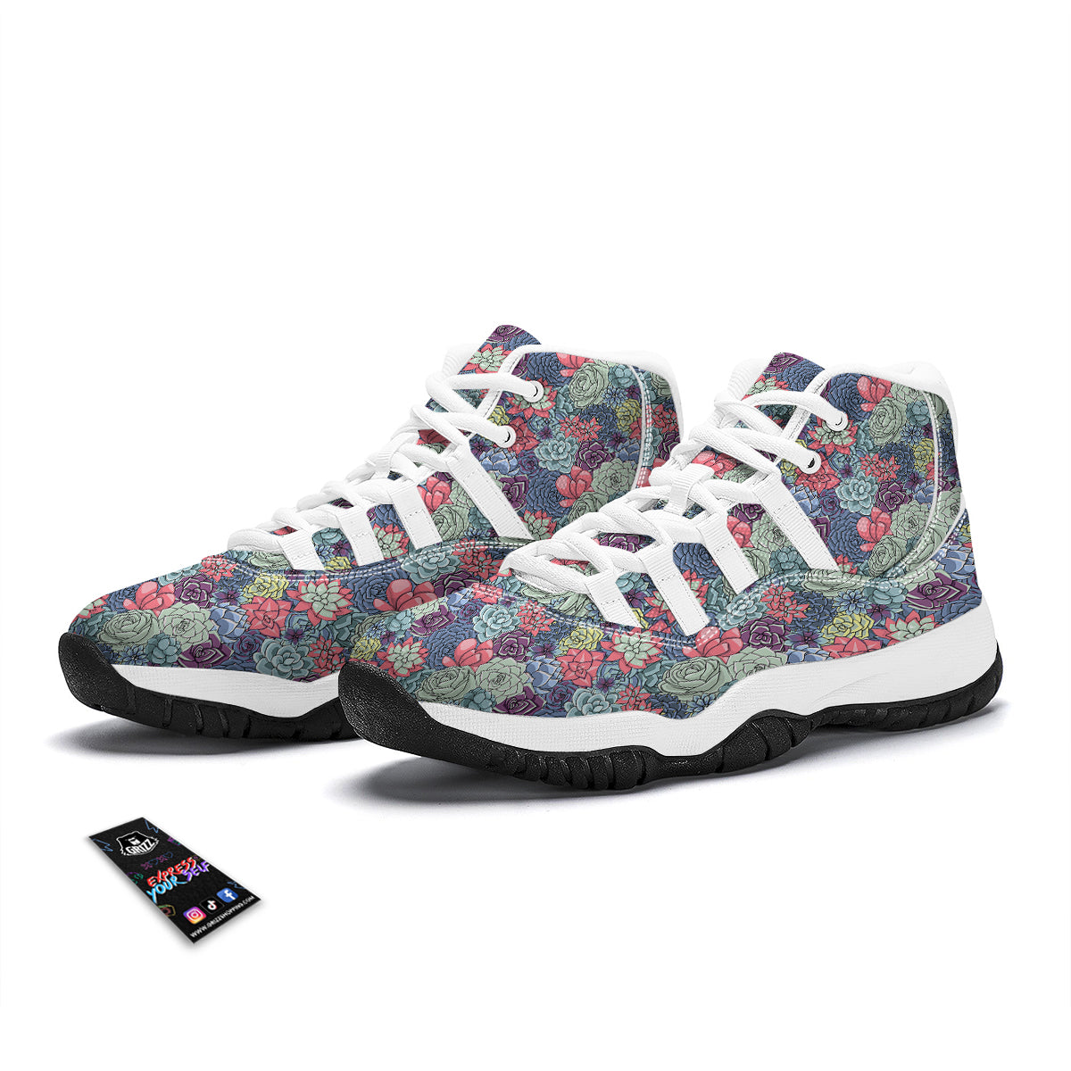 Succulent Colorful Print Pattern White Bball Shoes-grizzshop
