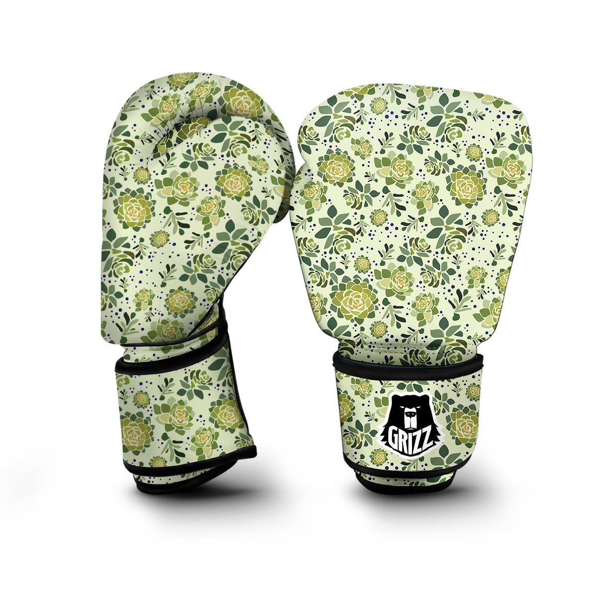 Succulent Green Print Pattern Boxing Gloves-grizzshop