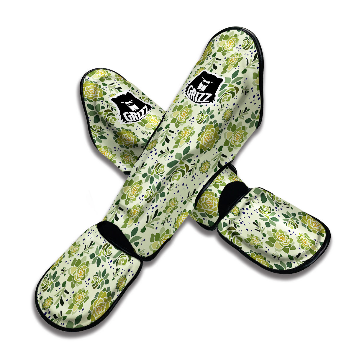 Succulent Green Print Pattern Muay Thai Shin Guards-grizzshop