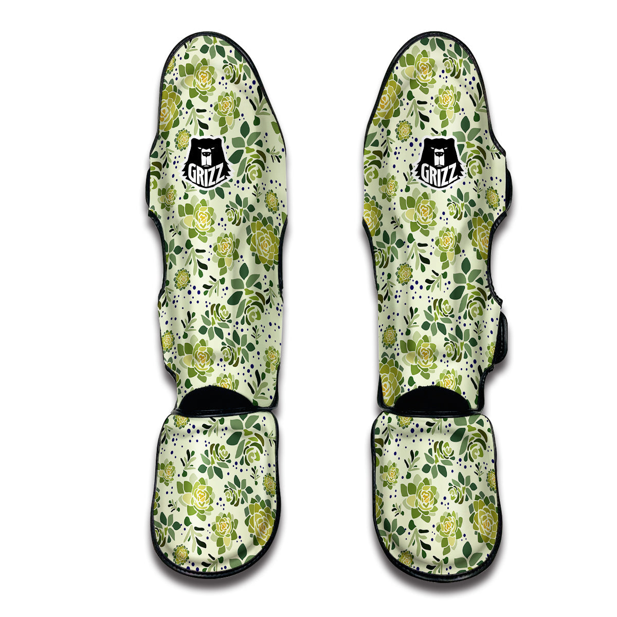 Succulent Green Print Pattern Muay Thai Shin Guards-grizzshop