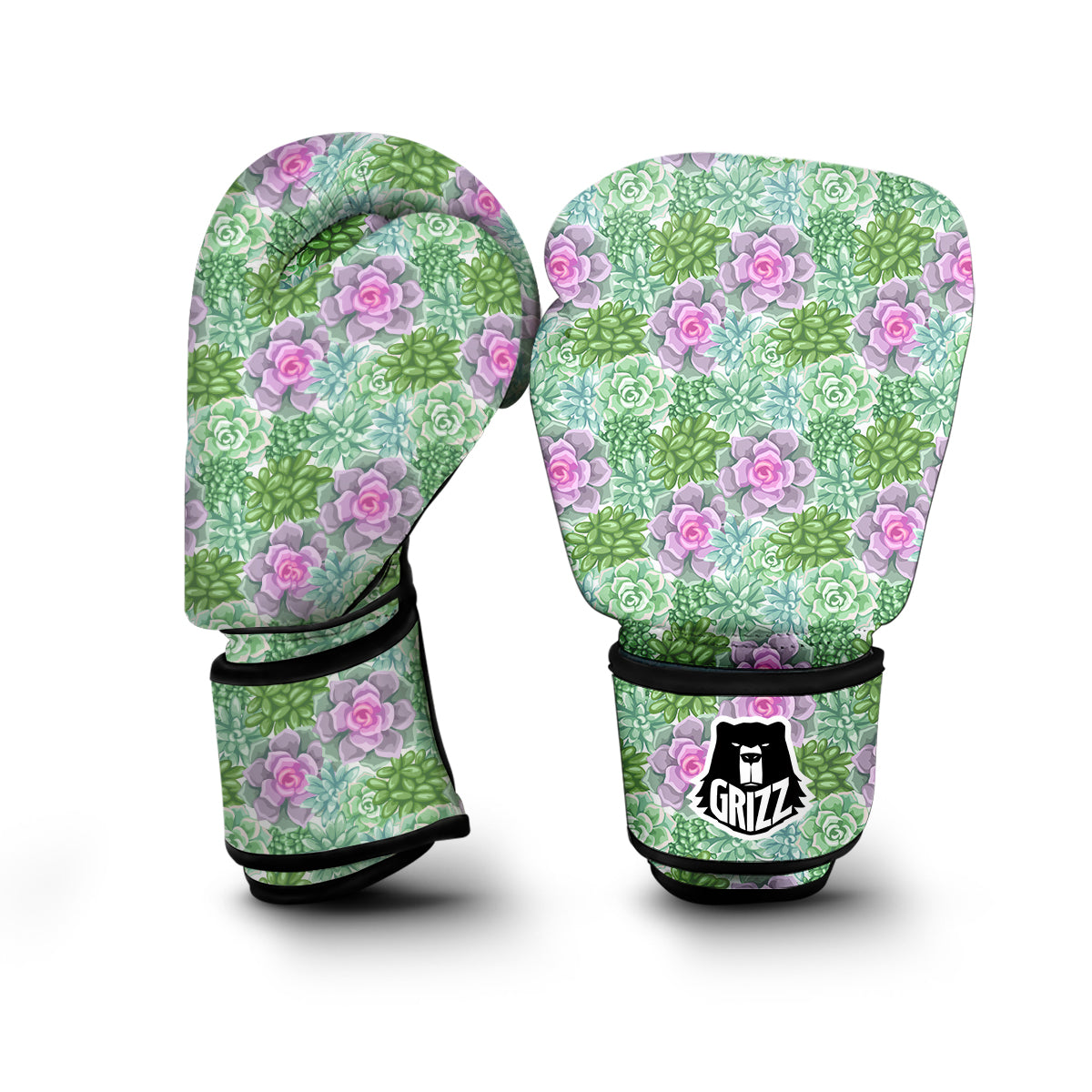 Succulent Pink And Green Print Pattern Boxing Gloves-grizzshop