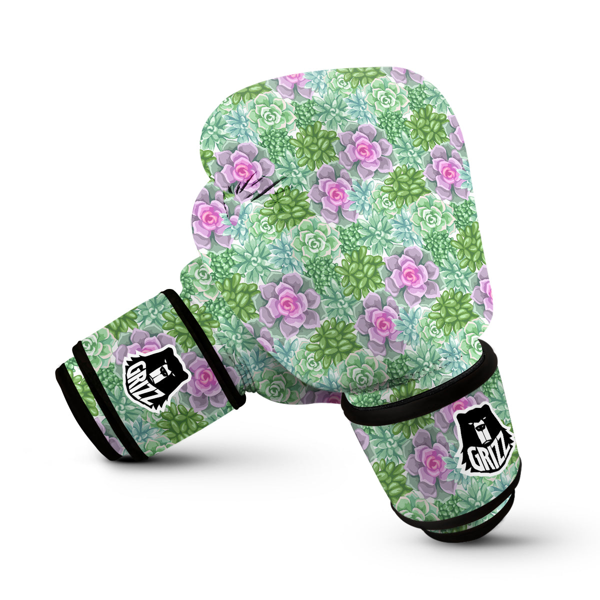 Succulent Pink And Green Print Pattern Boxing Gloves-grizzshop