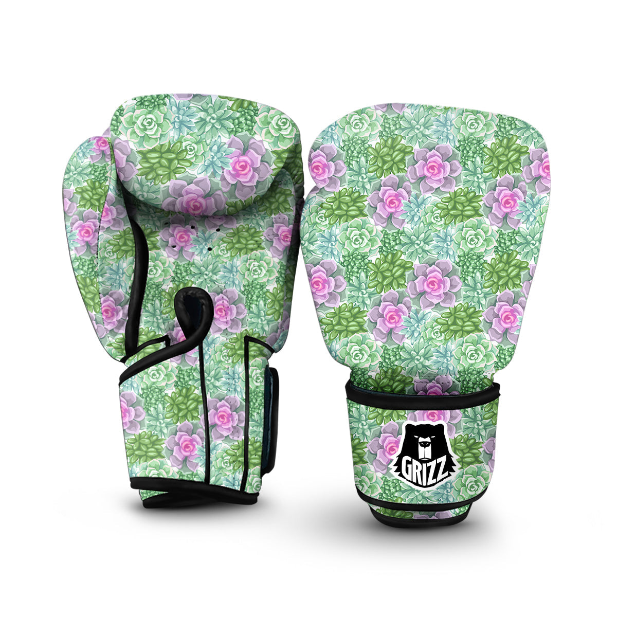 Succulent Pink And Green Print Pattern Boxing Gloves-grizzshop