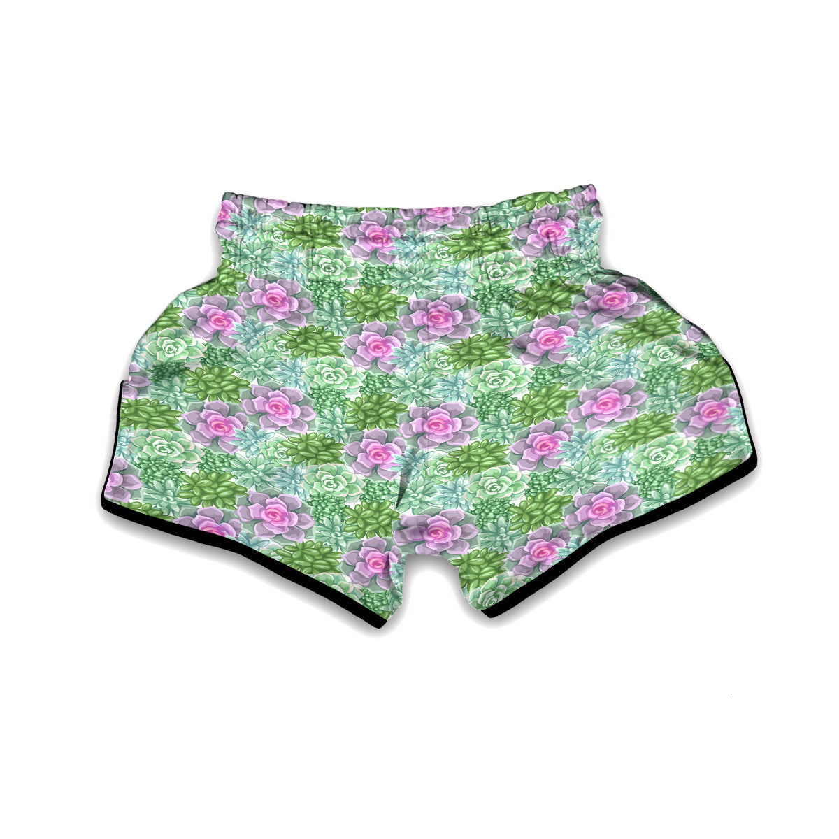 Succulent Pink And Green Print Pattern Muay Thai Boxing Shorts-grizzshop