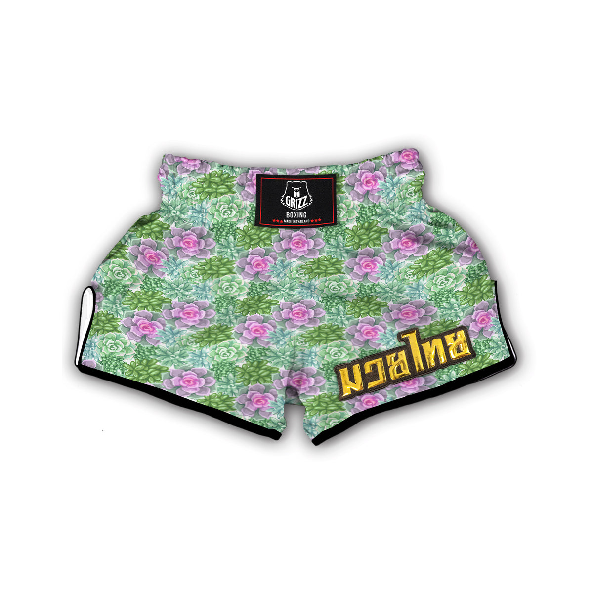 Succulent Pink And Green Print Pattern Muay Thai Boxing Shorts-grizzshop