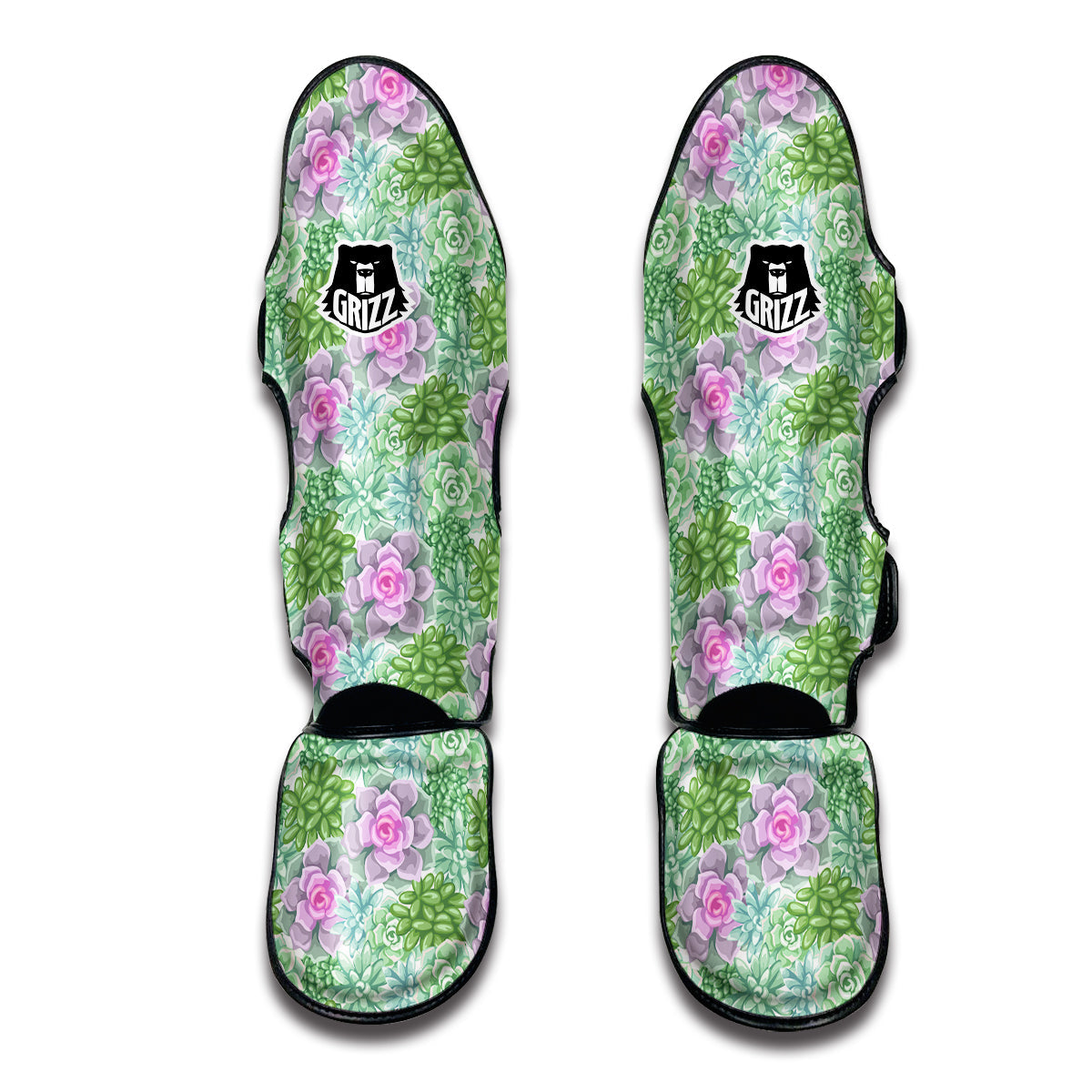 Succulent Pink And Green Print Pattern Muay Thai Shin Guards-grizzshop