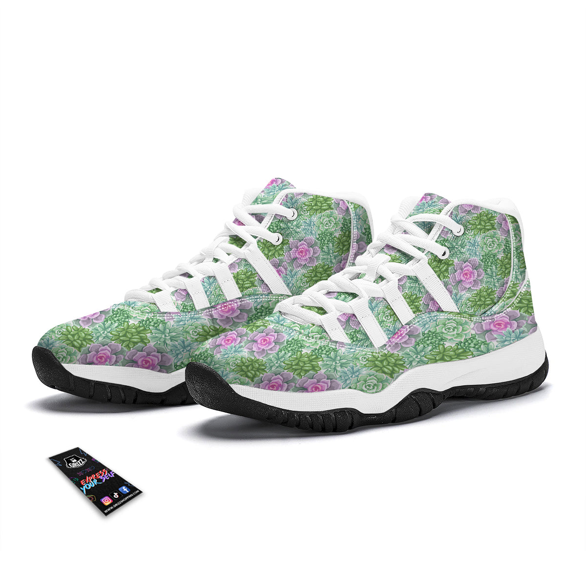 Succulent Pink And Green Print Pattern White Bball Shoes-grizzshop