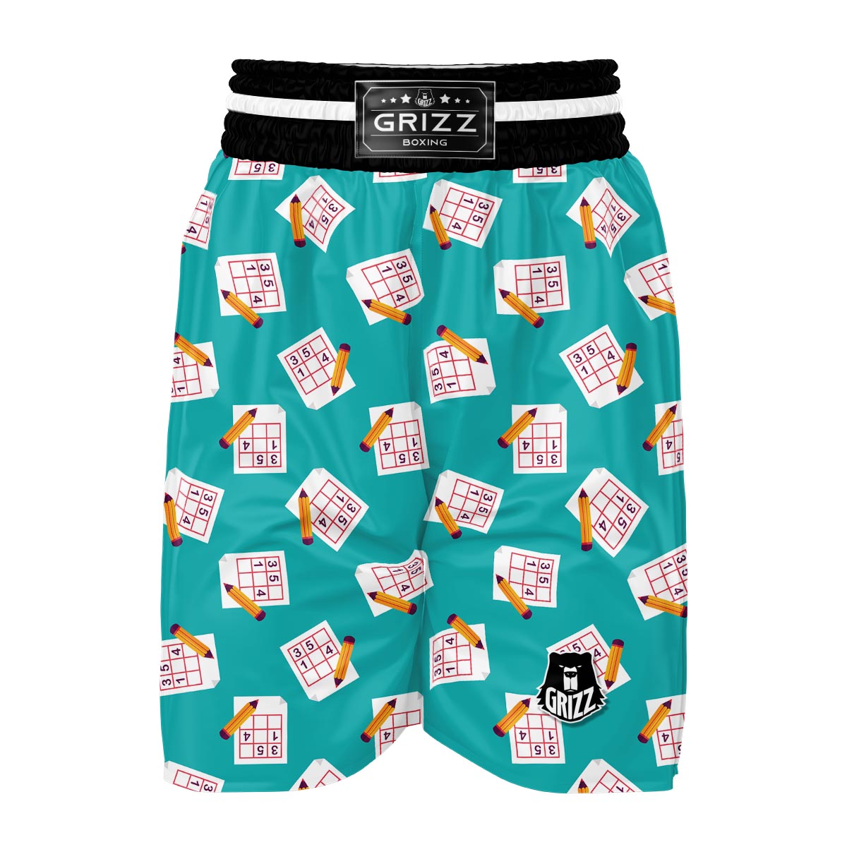 Sudoku Pattern Print Boxing Shorts-grizzshop