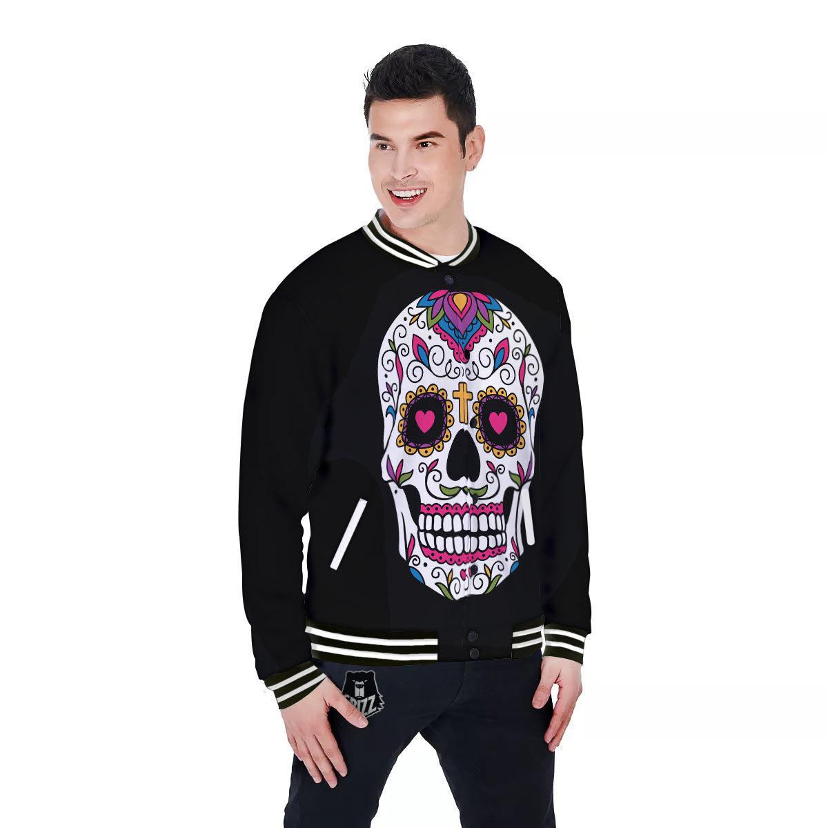 Sugar Skull Day Of The Dead Print Baseball Jacket-grizzshop