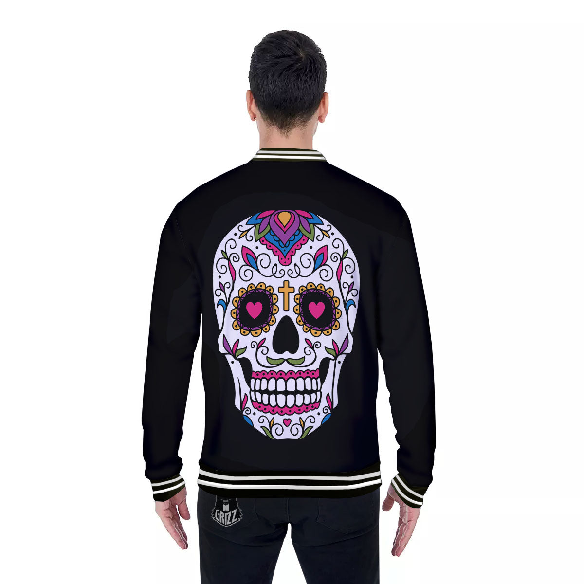 Sugar Skull Day Of The Dead Print Baseball Jacket-grizzshop