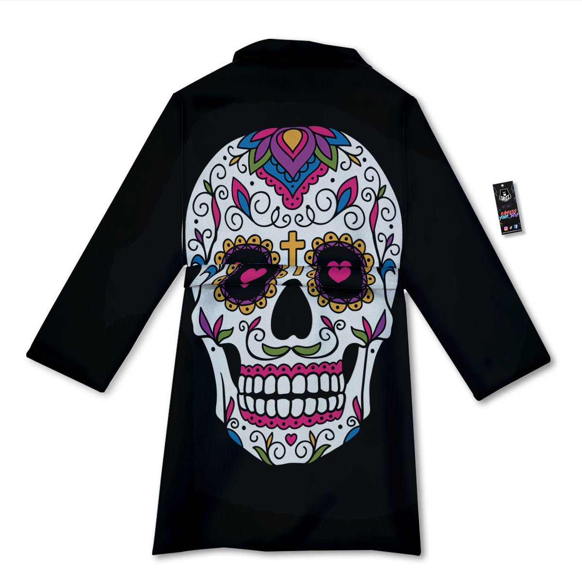 Sugar Skull Day Of The Dead Print Bathrobe-grizzshop